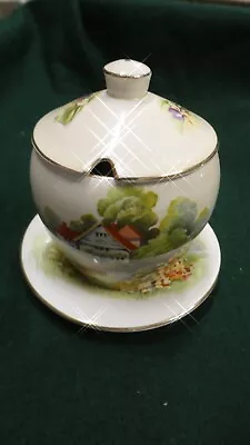 Buy Vintage Royal Winton Bone China English Red Roof Sugar Pot / Jam Pot & Saucer • 40.85£