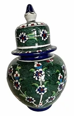 Buy Handmade Green 8” Floral Design Turkish Iznik Ceramic Jar Urn Signed Elsam • 32.14£