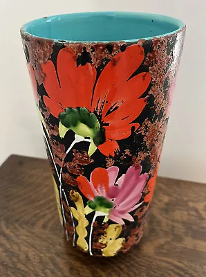 Buy Alvino Bagni Italy Raymor Enameled Floral Glaze On Black Vase • 69£