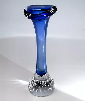 Buy Swedish Åseda Glasbruk Jack In The Pulpit Stem Glass Vase Cobalt Blue Bullicante • 16.60£