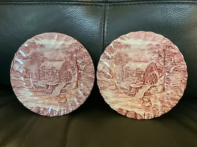 Buy Pair Alfred Meakin 'The Mill' Staffordshire England Red & White Side Plates • 10.99£