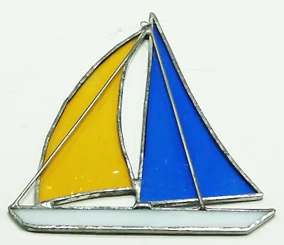 Buy Sail Boat Sun Catcher Stained Glass Yellow Blue White 5  Height • 12.64£
