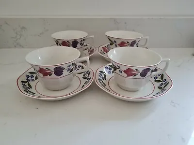 Buy 4 X ADAMS OLD COLONIAL Tea Cups And Saucers Vintage Pretty Handpainted  • 18.64£