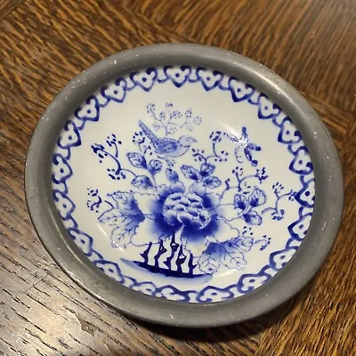 Buy Antique Stanley Hand Decorated Blue And Bowl With Pewter Base Hong Kong • 20£