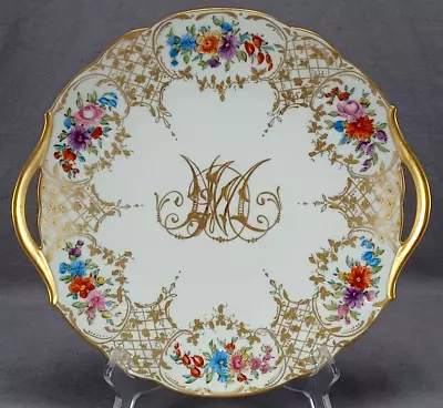 Buy T&V Limoges Hand Painted Raised Gold Monogram & Floral Antique Cake Plate • 155.84£