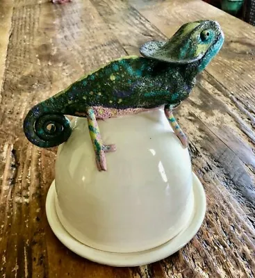 Buy Cheese Keeper Turquoise Green Chameleon Ceramic Artist Made By Shara  • 47.25£
