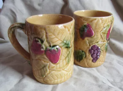 Buy 2 Vintage French Sarreguemines Majolica Mugs In Fruit Pattern • 14.23£
