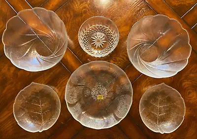 Buy LOT 6 Vintage Arcoroc Clear Glass Bowls France~FLEUR, ASPEN,SWIRL,STARBURST • 27.18£