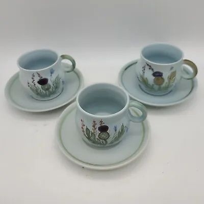 Buy 3 Buchan Thistleware  Stoneware  Coffee Tea Cups & Saucers Portobello Scotland • 38.42£
