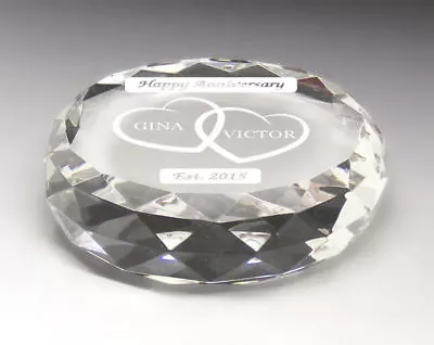 Buy Personalised Wedding Anniversary Hearts Large Crystal Glass Paperweight Engraved • 21.95£