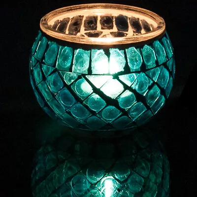 Buy Mosaic Glass Candle Holder Jar Tealight Holders With 8 Hour Tea Light Candles • 7.99£