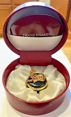 Buy Franz 24K Gold Plated Pewter And Jewels Leopard Enamel Box Trinket Ring Jewelry • 37.42£