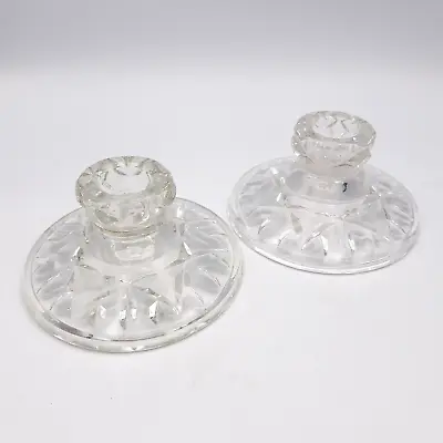 Buy Vintage Round Clear Cut Glass Candle Stick Holders Art Deco Short Taper Candles • 15£