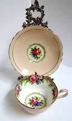 Buy Paragon Tapestry Rose On Peachy Pink Teacup And Saucer Rare Color Collector Gift • 31.83£