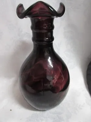 Buy Primitive Molded & Blown Glass Amethyst 8.5  Vase W Swirl Pattern W Large Pontil • 6.75£