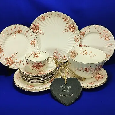 Buy Antique DAVID CHAPMAN 15 Piece Afternoon Tea / Cake Set * Pink Floral C1894 GC • 34.95£