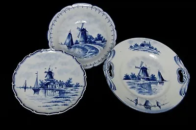 Buy Antique Delftware Blue & White Set Of 2 Wall Plates & 1 Bowl Germany EXCELLENT! • 16.83£