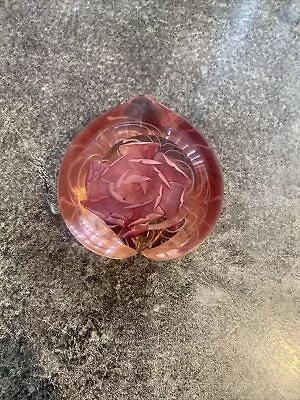 Buy Art Glass Paperweight Pink Rose • 7.99£