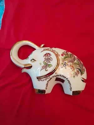 Buy Stunning Vintage Gold Plated & Floral Elephant  Ornament Fine Bone China 9 X5  • 9.95£