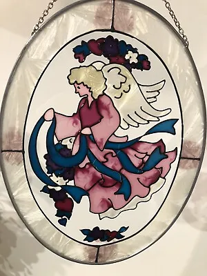Buy Vintage Painted Stained Glass Suncatcher Window Hanger Angel Small • 20.12£