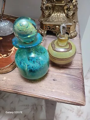 Buy Rare Mdina Signed Blue Decanter And Green Perfume Bottle • 75£