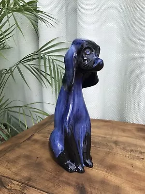 Buy Blue Mountain Pottery Canada Blue & Black Drip Glaze Large Ceramic Sitting Dog • 16£