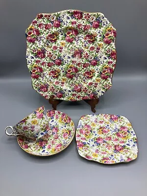 Buy Vintage Royal Winton  Summertime  Chintz Square Plates & Cup & Saucer • 44.99£