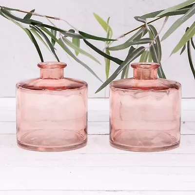 Buy Set Of 2 Pink Vintage Glass Bottle Flower Display Bud Vases/Candle Stick Holders • 10.75£