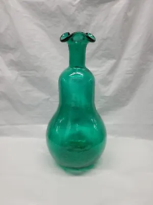 Buy Hand Blown Crackle Glass Green Gourd Vase 14.5 Inches Blenko Style #5645 • 124.95£
