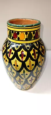 Buy Vintage Moroccan Ceramic Vase - Signed Safi - Yellow And Black  16cms H • 42£
