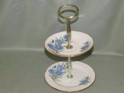Buy Queen Anne Bone China 2-Tier Biscuit Plate Small Cakestand Blue Cornflower • 9.99£