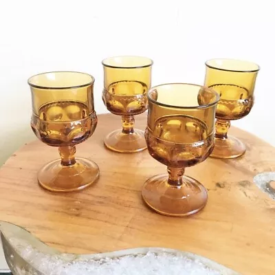 Buy KING’S CROWN 1970’s 70s Vintage Indiana Amber Wine Glassware Glasses Cups Set 4 • 52.84£