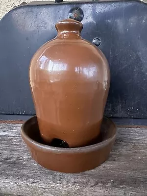 Buy Antique Brown Glazed Stoneware Chicken Waterer Folk Art Pottery  8” H Jug • 288.22£