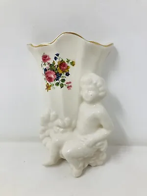 Buy Maryleigh Ceramic Wall Pocket Vase Floral Cherub Vtg England Flowers White • 19.99£