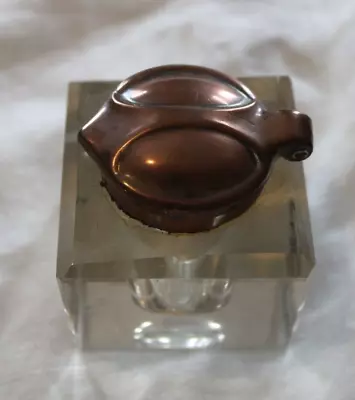 Buy Antique Art Nouveau Copper Lidded Faceted/Bevel Edged Glass Ink Well • 3.99£