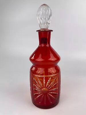 Buy Vintage Decorative Cranberry Glass Decanter With Crystal Royal Doulton Stopper • 15£