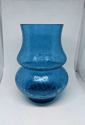 Buy Vintage Tourquise Blue Crackle Glass Vase Doubleshaped  • 22£