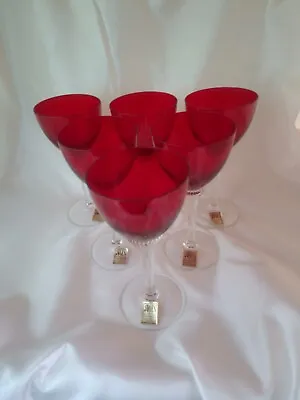 Buy Jones,Imported Czechoslovakia Crystal Wine Glasses, Red Bowls With Wrythen Stems • 65£