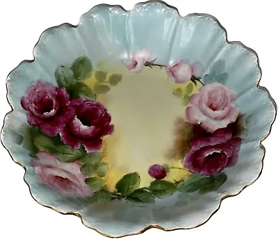 Buy ANTIQUE ROSENTHAL MALMAISON BAVAIRA Bowl Hand Painted Pink Roses Scalloped Rim • 92.07£