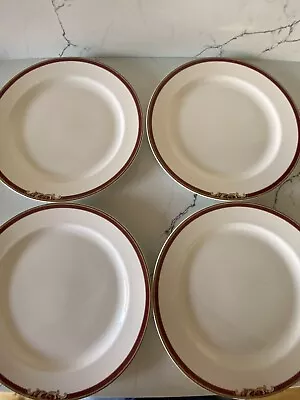 Buy Wedgwood Dinner Red/Gold Rim Plates 10 1/2” Bone China Vintage England Set Of 4 • 8.99£