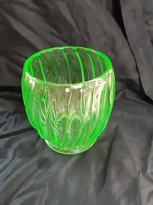 Buy 🏺 Vintage 1930s Bagley Green Uranium Glass Short Vase Bowl Spiral Art Deco • 20£