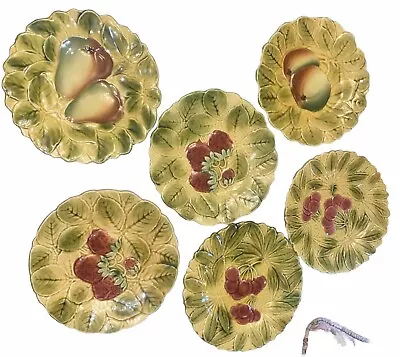 Buy Vintage 1940s French Faience Fruit Majolica Plates By Sarreguemines Set Of 6 • 90.29£