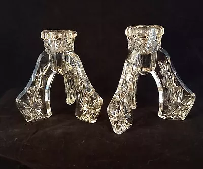 Buy 2 Vintage Tripod Pressed Glass Candle Holders FREE P&P  • 9.20£