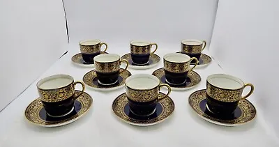 Buy Tiffany & Co. Cauldon China  Rare Set Of 8 Blue Gold Demi Tasse Cups & Saucers • 477.09£