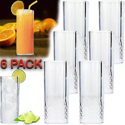 Buy 6x VINTAGE CLEAR CRYSTAL EFFECT PLASTIC GLASSES DRINKING PICNIC GARDEN ACRYLIC • 9.75£