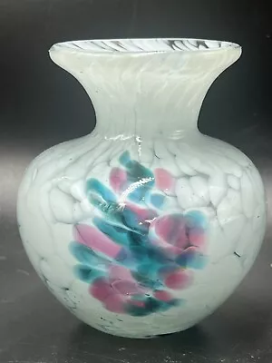 Buy Vintage Mdina Glass Vase White, Pink & Blue Mottled Pattern 10cm - Signed • 12£