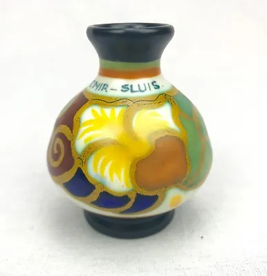 Buy Gouda Pottery Vase / Art Deco Style / Yellow / Blue / Brown / Vintage  • 35£