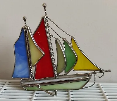 Buy Vintage Stained Glass & Metalwork Sailing Boat Figurine Ornament Sailboat Ship • 25£