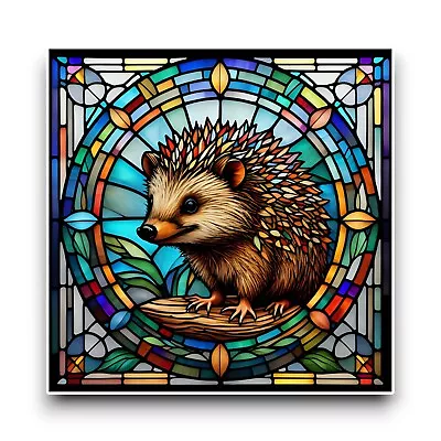Buy Hedgehog Animal Square Stained Glass Window Effect Vinyl Sticker Decal 100mm • 2.59£