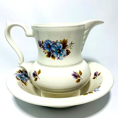 Buy FLORAL WASH BASIN PITCHER BOWL Porcelain Lord Nelson Blue Hand-Crafted England • 28.44£